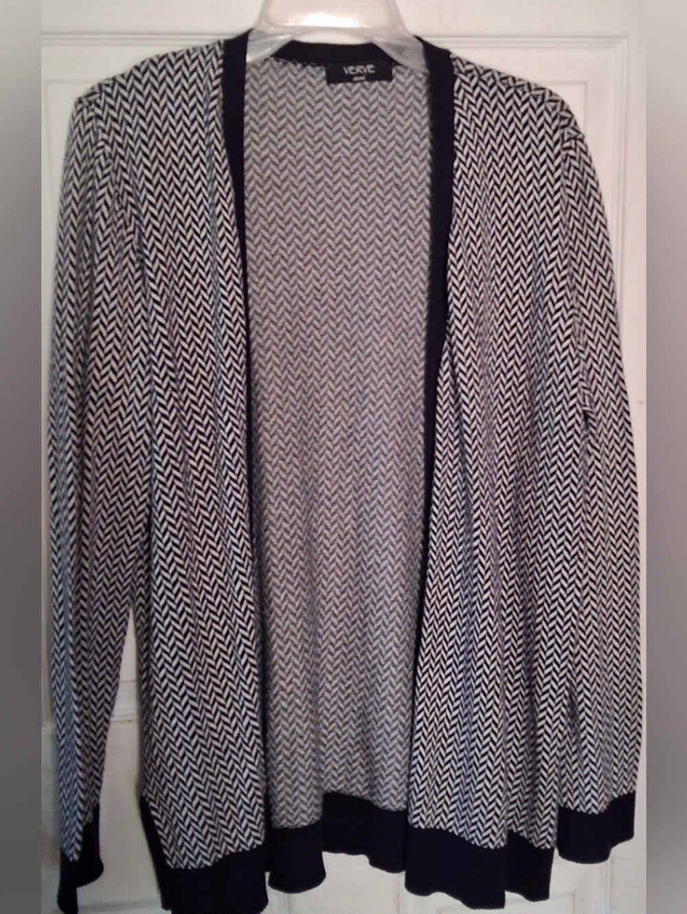 Verve Ami - Women's Black/White Chevron Pattern XL Open Front Cardigan